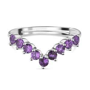 V-förmiger Amethyst-massiv 18k Weißgold überzogener Amethyst-Ring | 925 Sterling Silber Ring | Natürlicher Amethyst Runder Formring | Hochzeit Ring