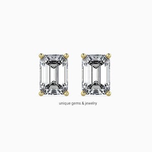 Clous d'oreilles moissanite, masonite incolore émeraude, boucle d'oreille en masonite en argent sterling plaqué or 18 carats, clou d'anniversaire de mariage pour femme