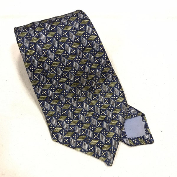 Vintage Celine Made in Spain Silk Soie Seta Necktie Tie Diamond Spring Summer Distressed