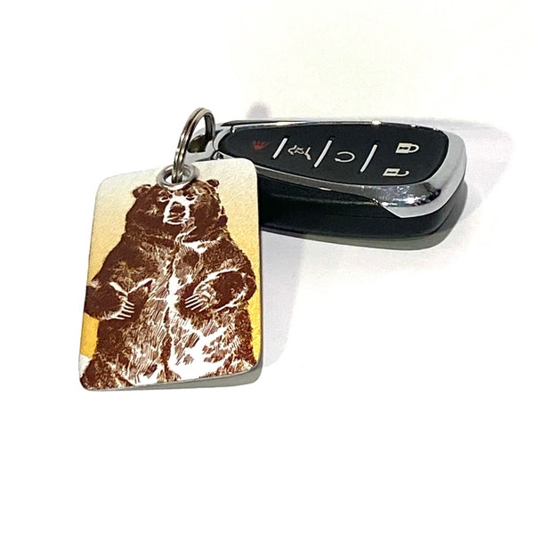 Keychain-Keychains-Bear key ring-Bear Lover-Grizzly-License plate Keychain-Bear Keychain-Gift