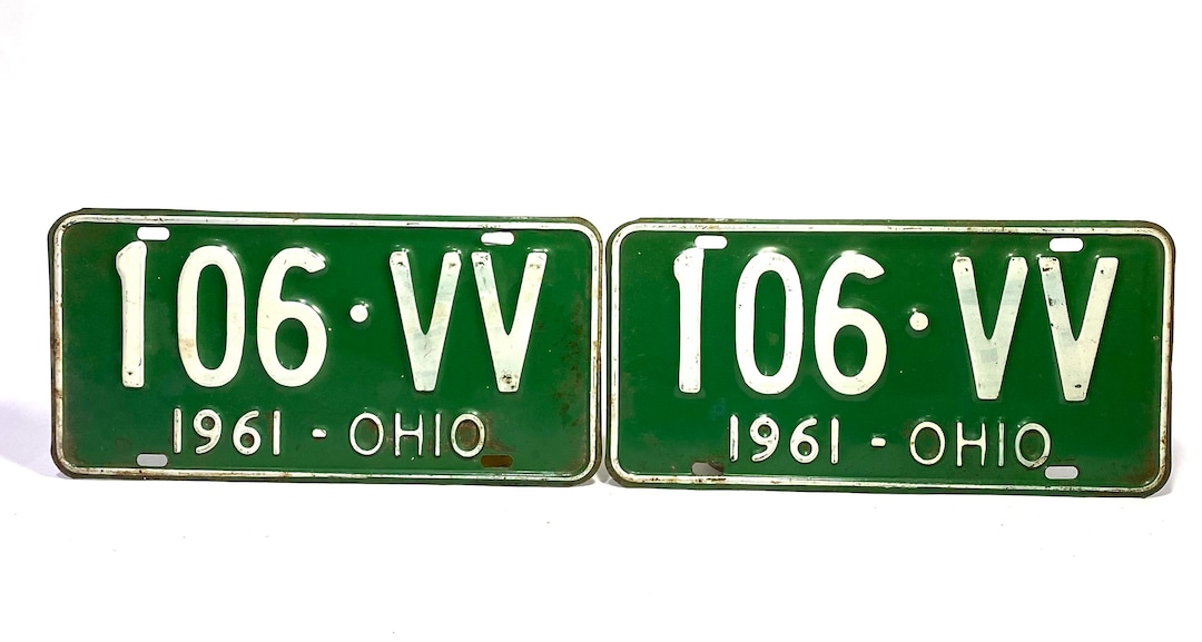 Ohio Original Vintage License Plate Pairvintage License Plate 1961 Ohio License Plate Rustic