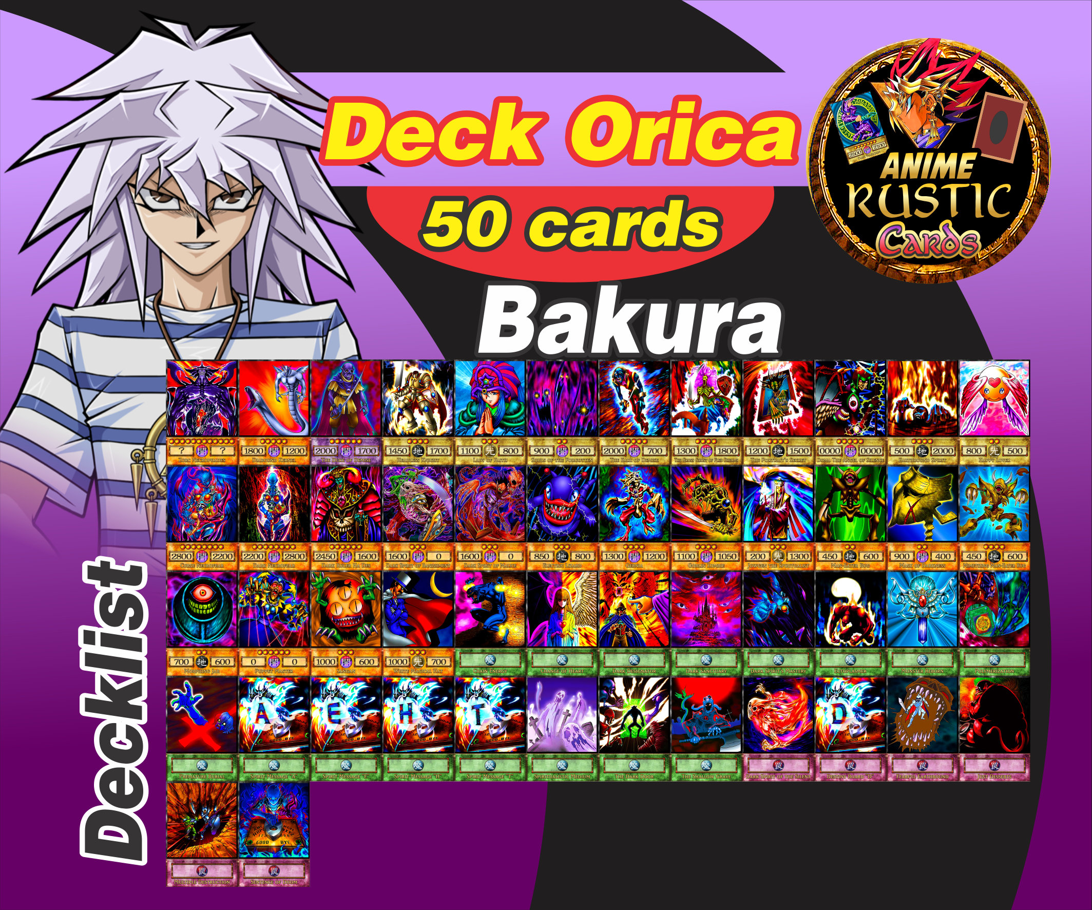 Bakura Deck 50 cards Anime Orica Yugioh Etsy