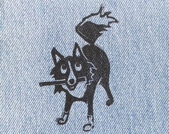 Parche de mezclilla reciclado de Border Collie, estampado de Border Collie, costura lenta, zurcido visible, parche para coser, moda sostenible, estilo sostenible, reparación