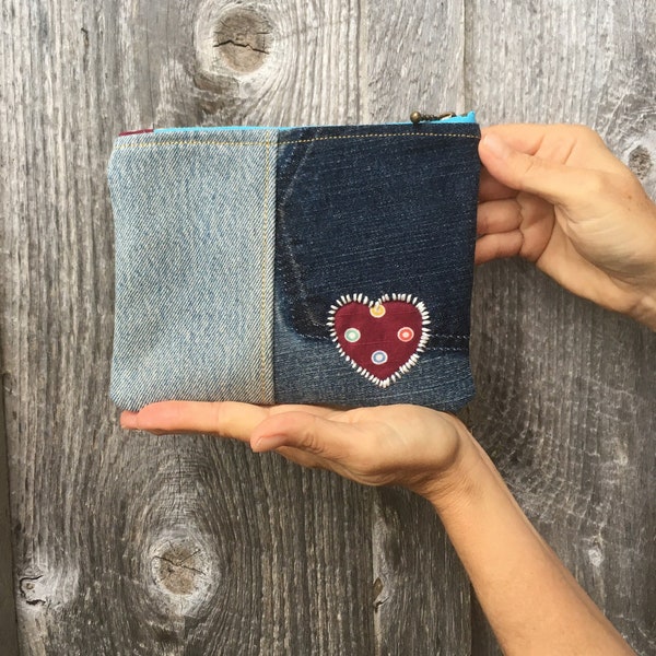 Taat Wool Thread Hand Embroidered Upcycled Pouch (Set of 2)