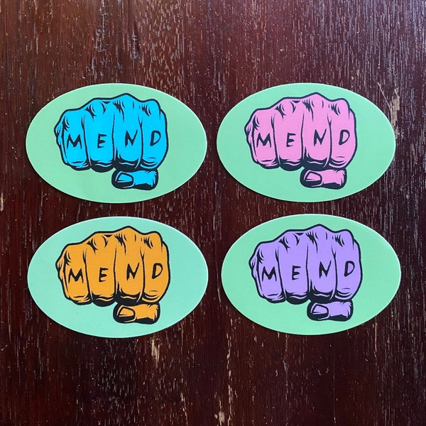 Mend Fist Sticker, Mender Stickers, Sustainable Lifestyle Gift, Slow Fashion, Mending Movement, Visible Mending, Oval Vinyl Stickers