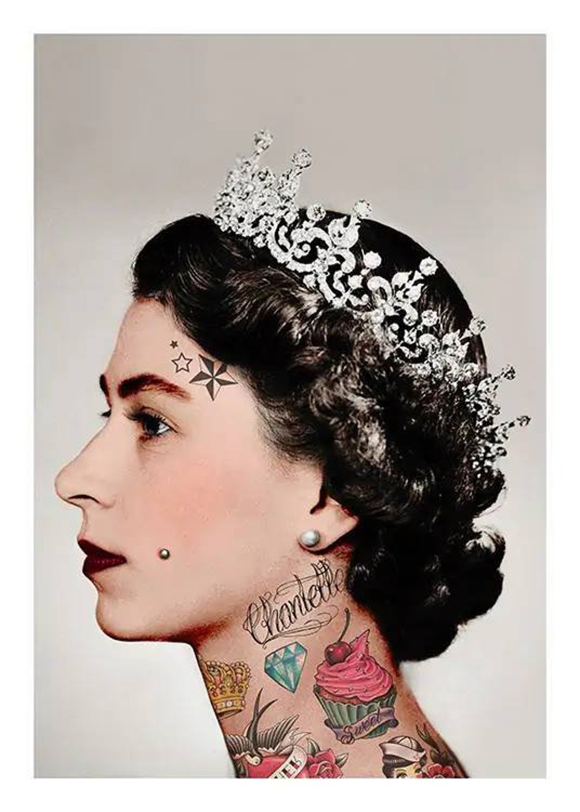 Punk Queen Wall Art Punk Tattoo Queen Wall Print Etsy