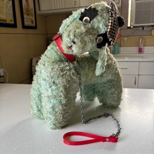 Vintage 1950s teal Poodle plush 16”