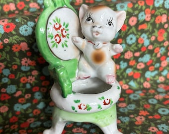 Figura de cerámica de gatito kitsch vintage