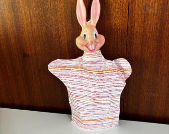 Vintage 1960s kitschy rubber face bunny puppet