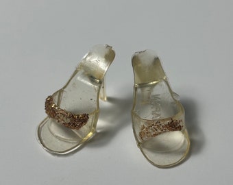 Vintage Barbie HTF Clear Open Toe Silver Glitter Japan Schoenen geweldige vorm