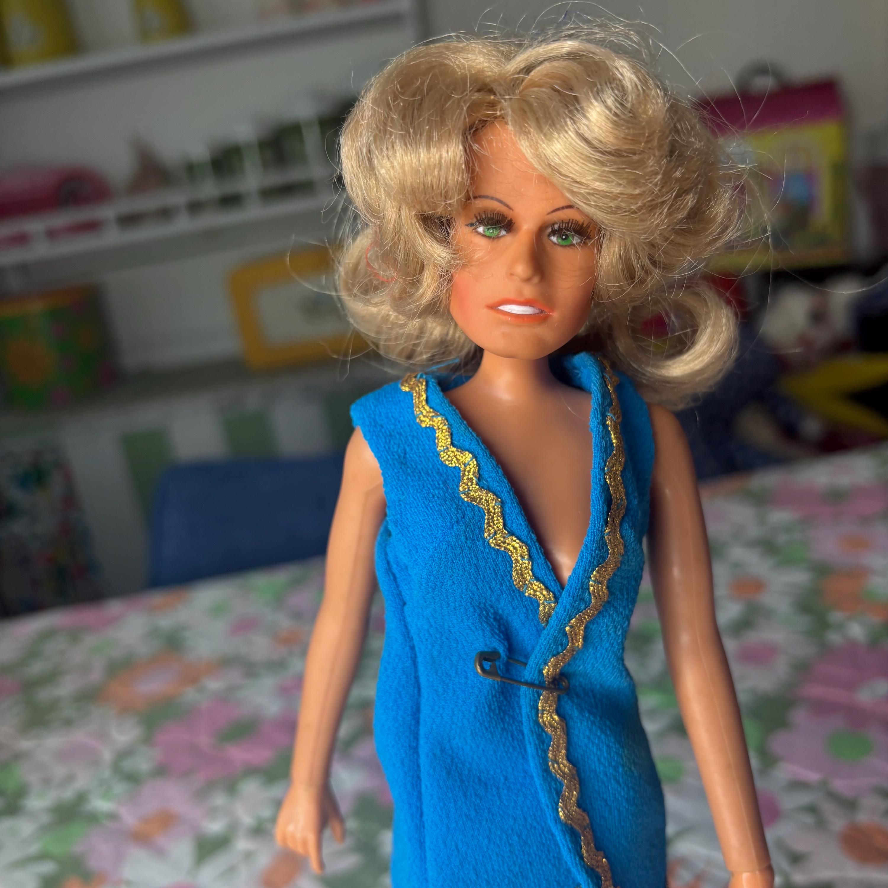 Vintage 1970 Mego Farrah Fawcett Doll in Blue Two Piece Matching Set