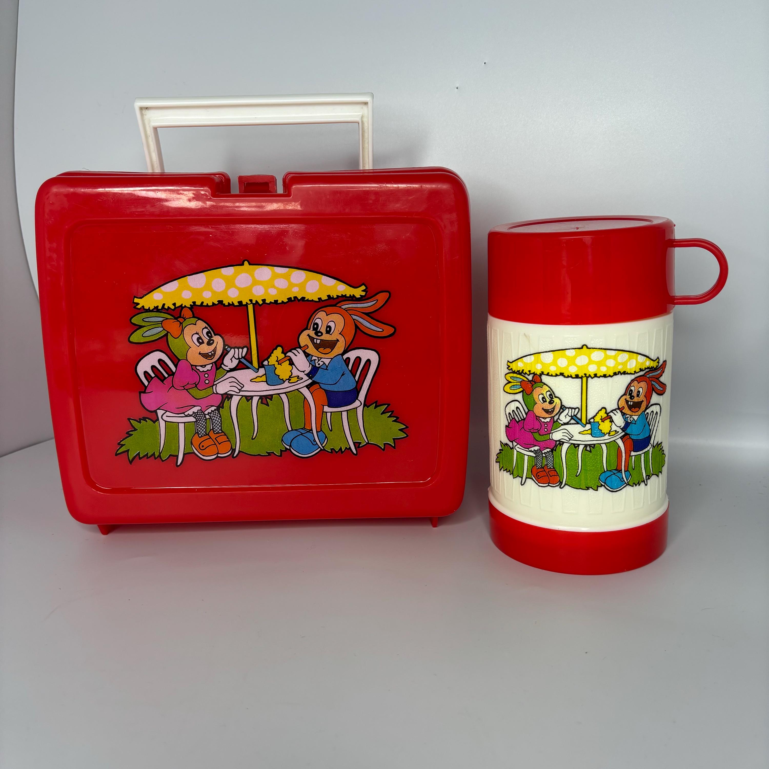 Vintage 1970s/80s Hard Plastic Illustrated Bunny Lunchbox With