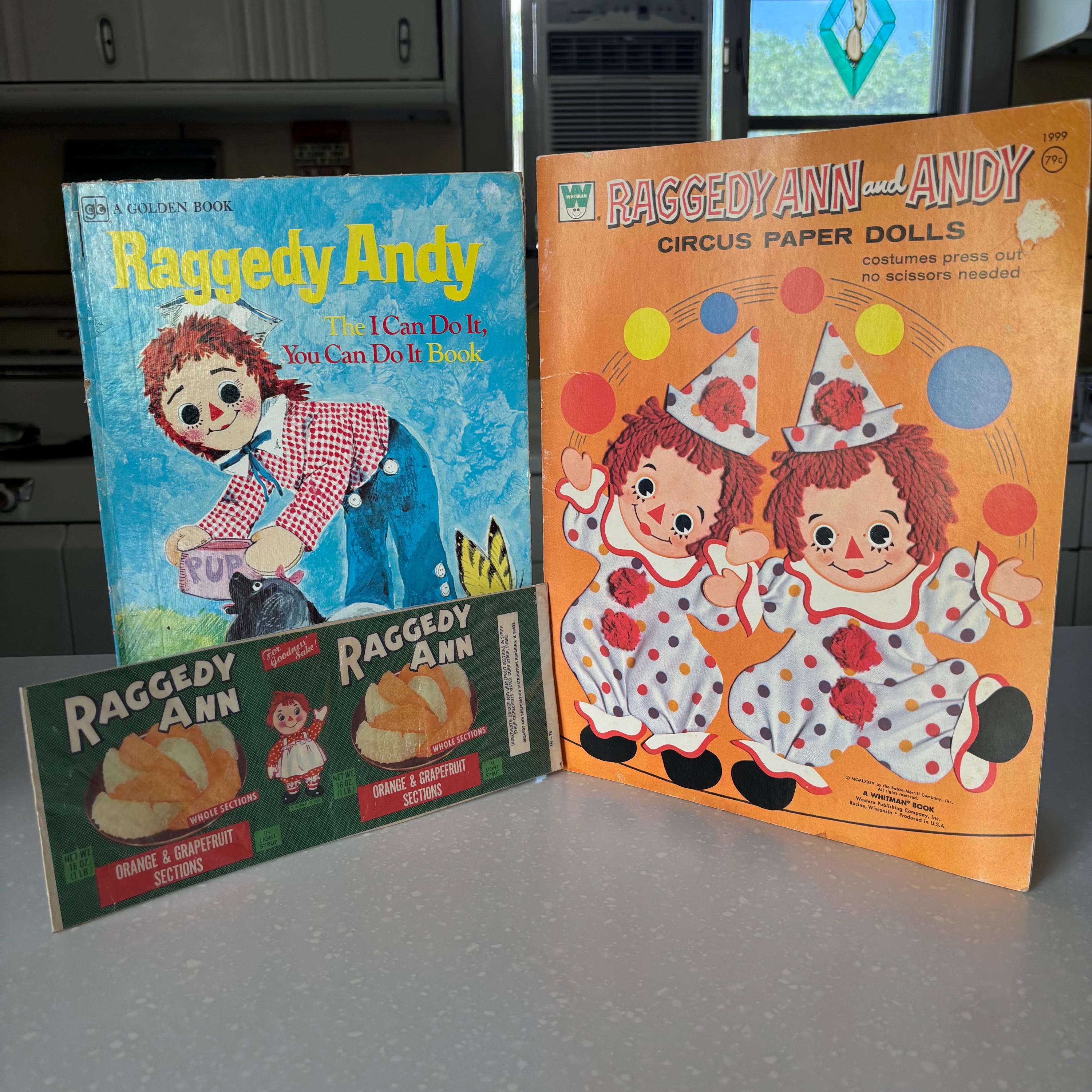 Vintage 1970s Raggedy Ann and Andy Lot Paper Dolls , Book, and
