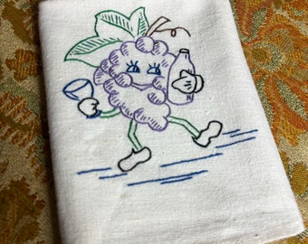 Vintage anthropomorphic Veggie grape  dish towel