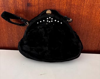 Vintage 1950s black velvet purse with rinstone detailing