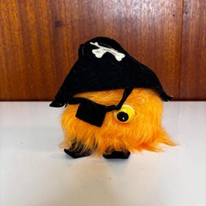 Vintage Furple Orange Pirate Plush Stuffed Animal Eye Patch Cross Bones