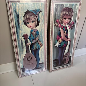 VTG  Big Eye Harlequin Eden Children 24x 10 1960&#39;s Prints