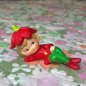 Sweet flower pixie elf figurines, 1960&#39;s made in Taiwan by LIPCO, ceramic, home decor, Home and Living