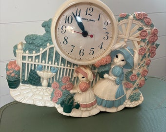 Vintage 80s Homco bunny wall clock
