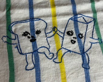 Vintage anthropomorphic toast and butter  dish towel