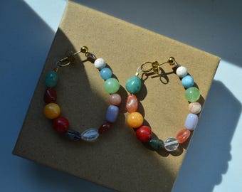 Colorful Natural Stone Beaded Earrings, Multicolor Gemstone Earrings Boho Jewelry, Colorful Dangle Jewelry