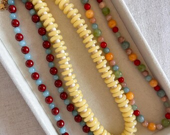 Butter Yellow Beaded Necklace, Chunky Statement Necklace, Vintage Inspired Jewelry, Yellow Glass Bead Necklace, Handmade Necklace
