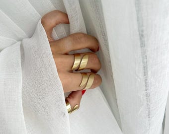 Brass Adjustable Ring, Minimalist Boho Ring, Handmade Gold Tone Ring, Simple Statement Jewelry, Gift for Her