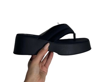 black platform flip flops 90s