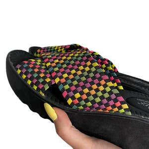 Y2K Checkered Colorful Chunky Platform Sandals Taille 8,5