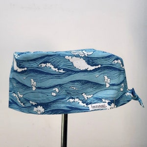 Blue Waves Scrub Cap: Handmade Cotton Surgical Hat