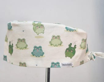 Frog Scrub Cap -  custom embroidery, scrub cap australia, cute scrub hat, animal scrub cap
