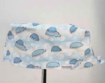 Whale Shark Scrub Cap: custom embroidery, Handmade Cotton Scrub Hat