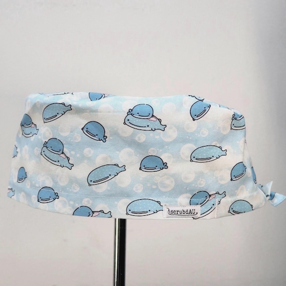 Whale Shark Scrub Cap: custom embroidery, Handmade Cotton Scrub Hat