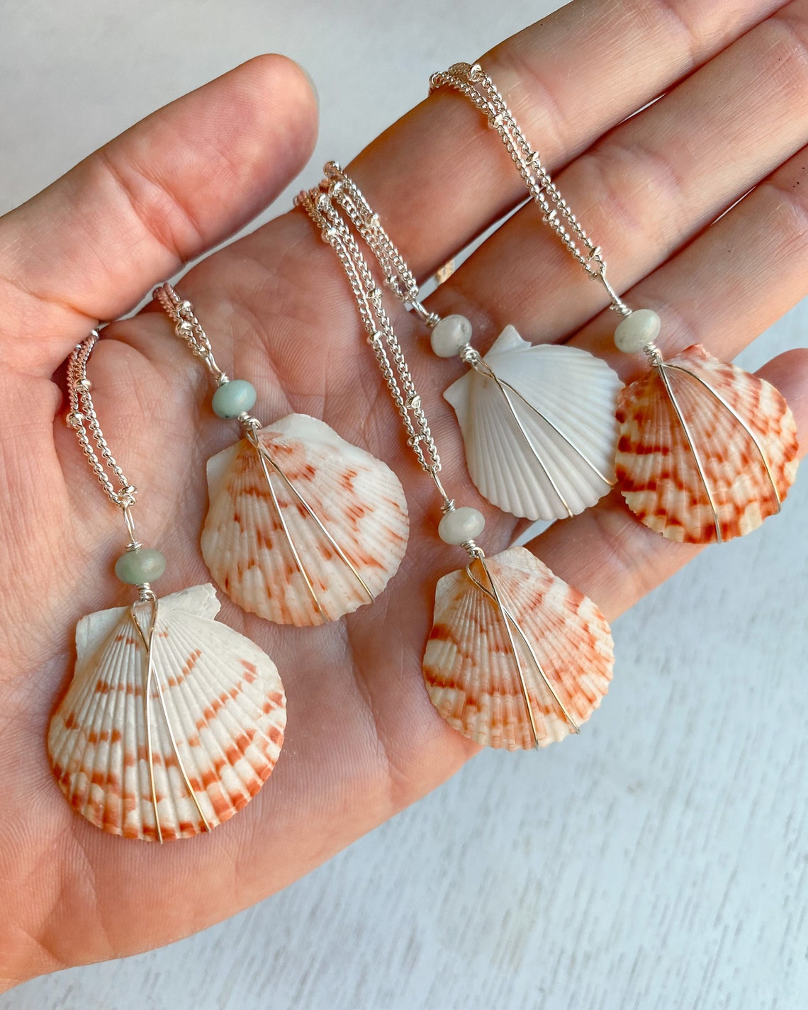 Wire Wrapped Scallop Seashell Necklace Etsy