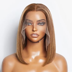 12 Inches 13&quot;x4&quot; #P4/27 Straight Bob Lace Frontal Wig-100% Human Hair