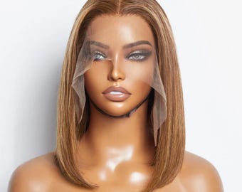 30 cm rak bobperuk: #P4/27 Lace Frontal, äkta hår