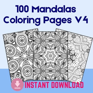100 Beautiful Mandala Coloring Pages, Printable Digital Coloring Pages, Adult & child Coloring Pages, Stress Relieve, INSTANT DOWNLOAD V4