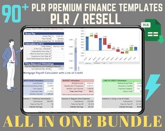 PLR +90 Premium Finance Excel Templates :  Fully Editable Across Diverse Categories, Excel Budget Spreadsheet, Saving Tracker, Planner MRR