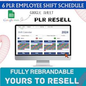 PLR 6 Premium Employee Shift Schedule, Work Shift Schedule Calendar, Staff Scheduling, Excel Template google sheets MRR, Employee Forms 2024