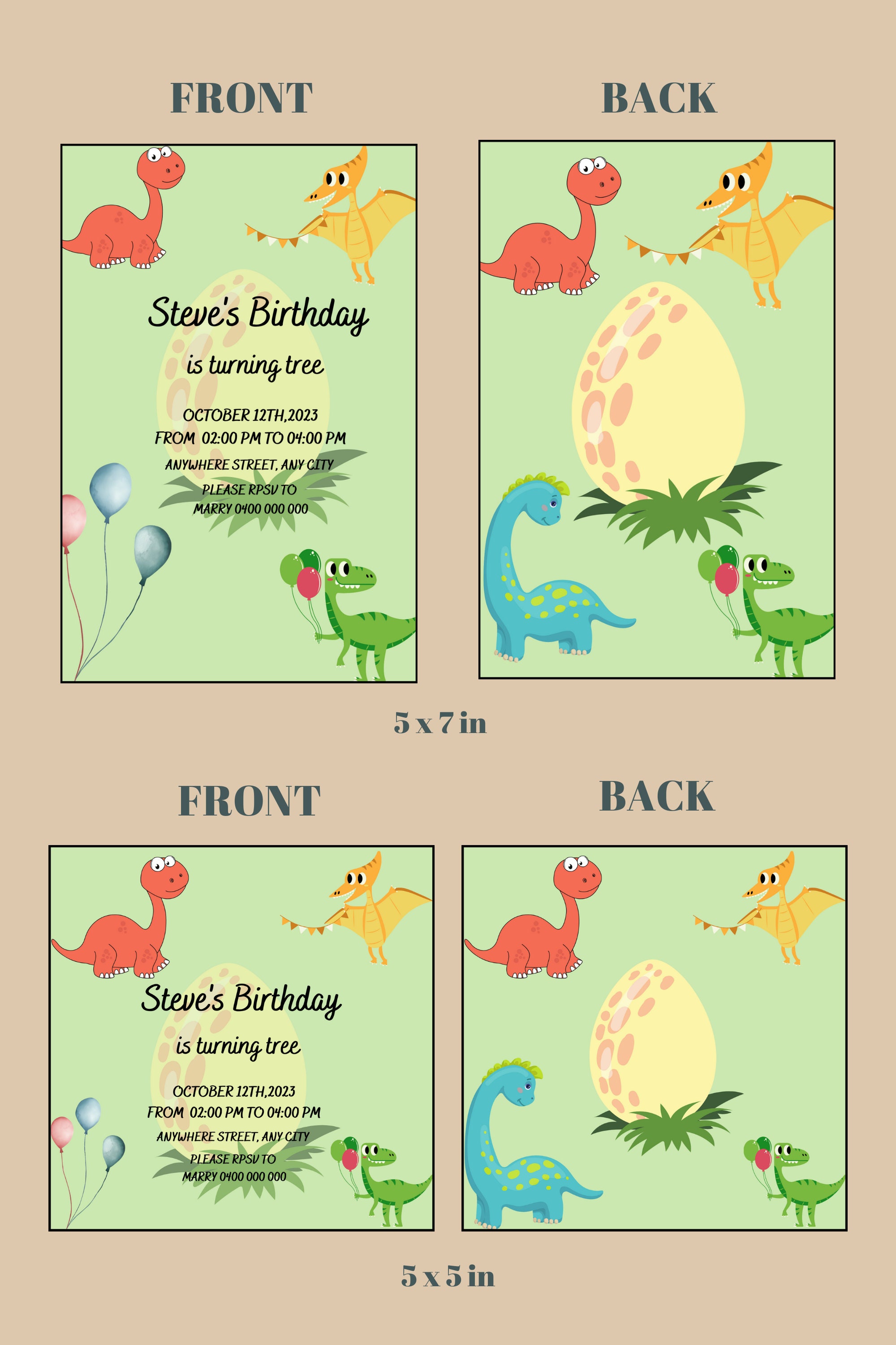 Dinosaurs Birthday Invitation Card, Printable Editable Invitation in ...