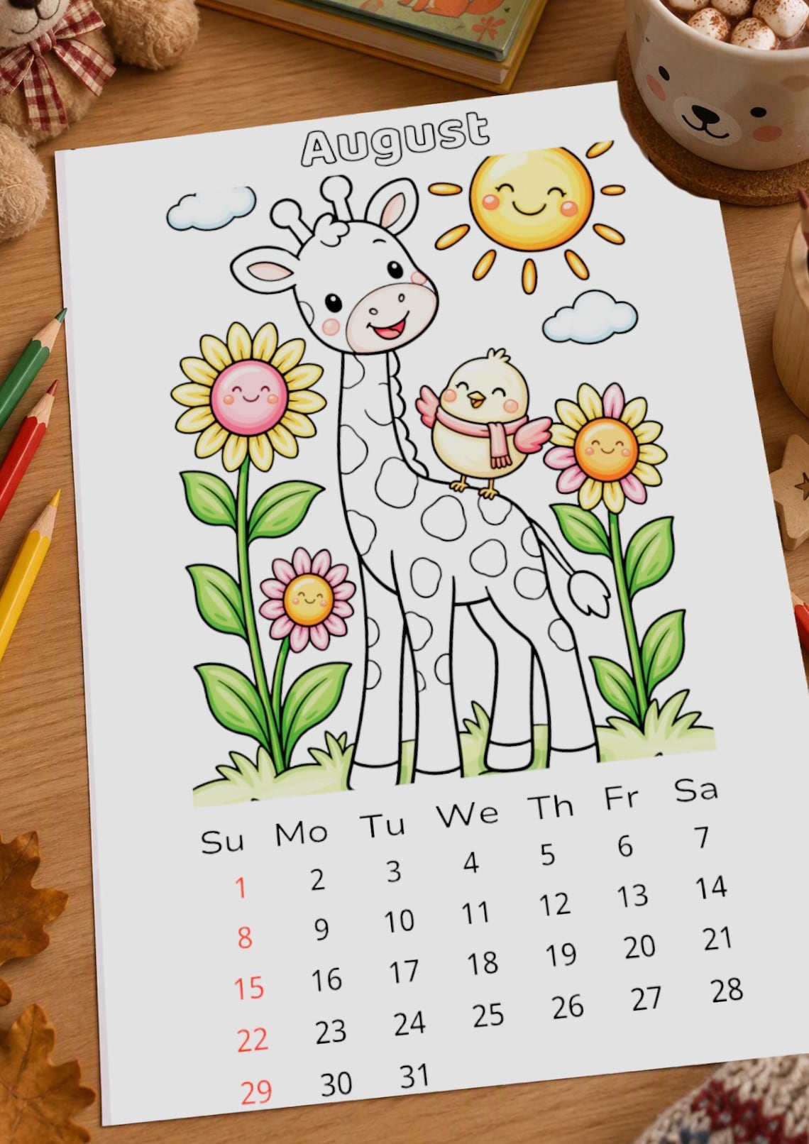2027 Kids Coloring Calendar, 12 Cute Animal Pages Ages 4-6, Printable ...