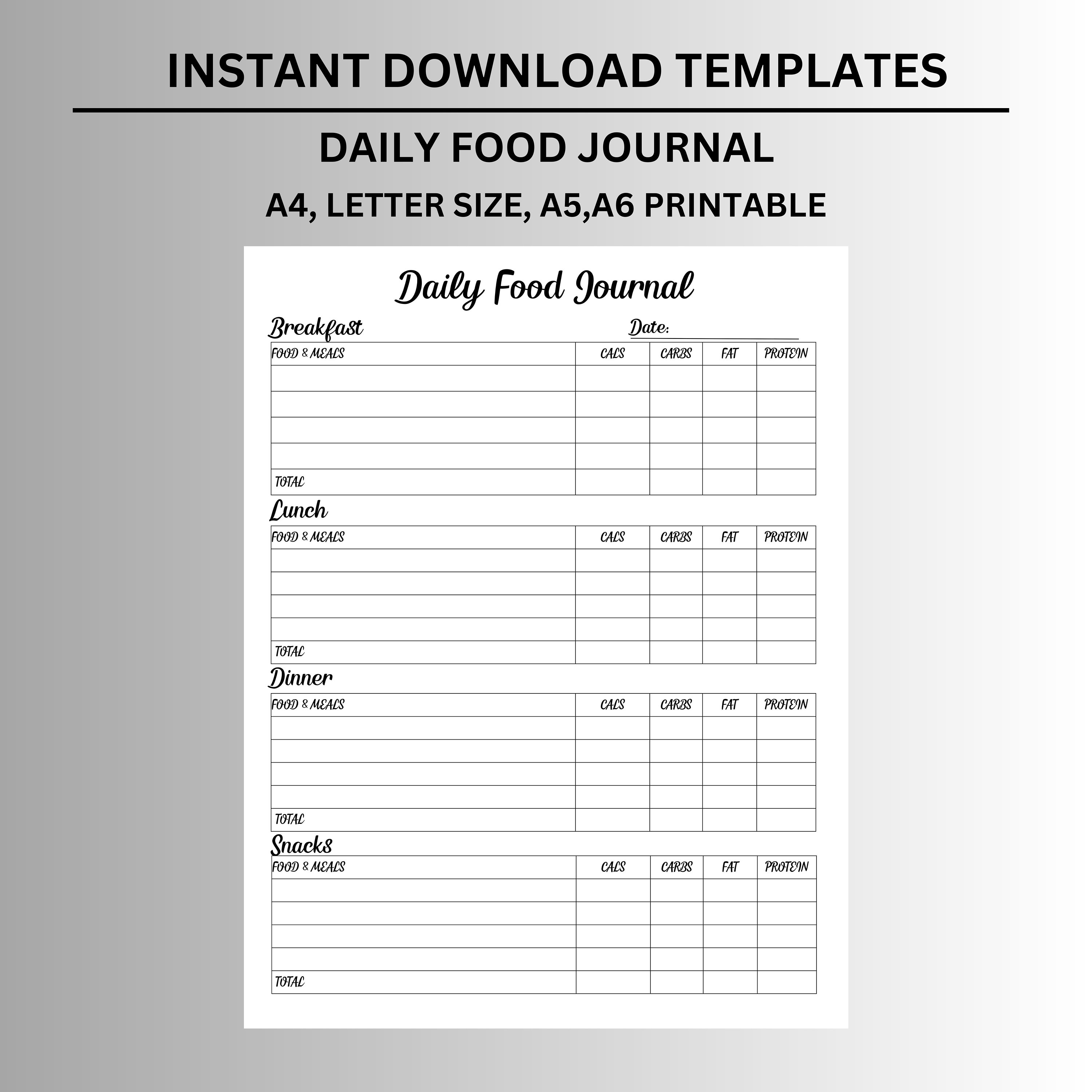 Minimalist Daily Meal Planner Printable Food Journal Crabs, Sugar ...