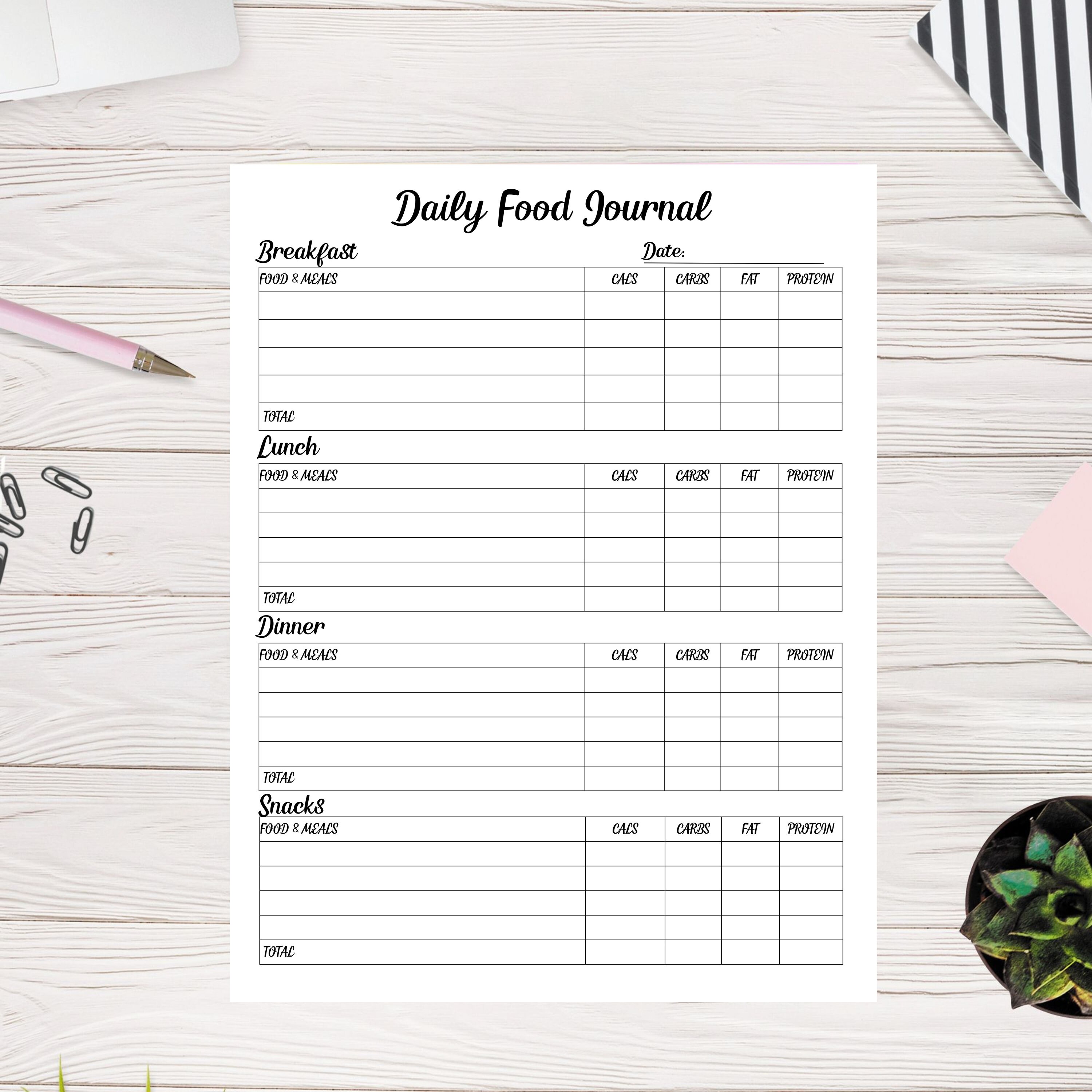 Minimalist Daily Meal Planner Printable Food Journal Crabs, Sugar ...