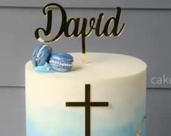 Cross cake charm and Personalized name topper