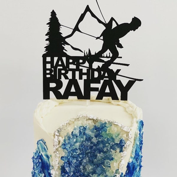 Ski themed birthday cake topper