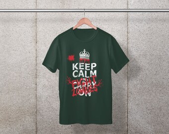 Keep Calm And Carry On... ehm... Fight Zombies | The Zombies Are Here | Zombie Movie Reference | Unisex Heavy Cotton Tee