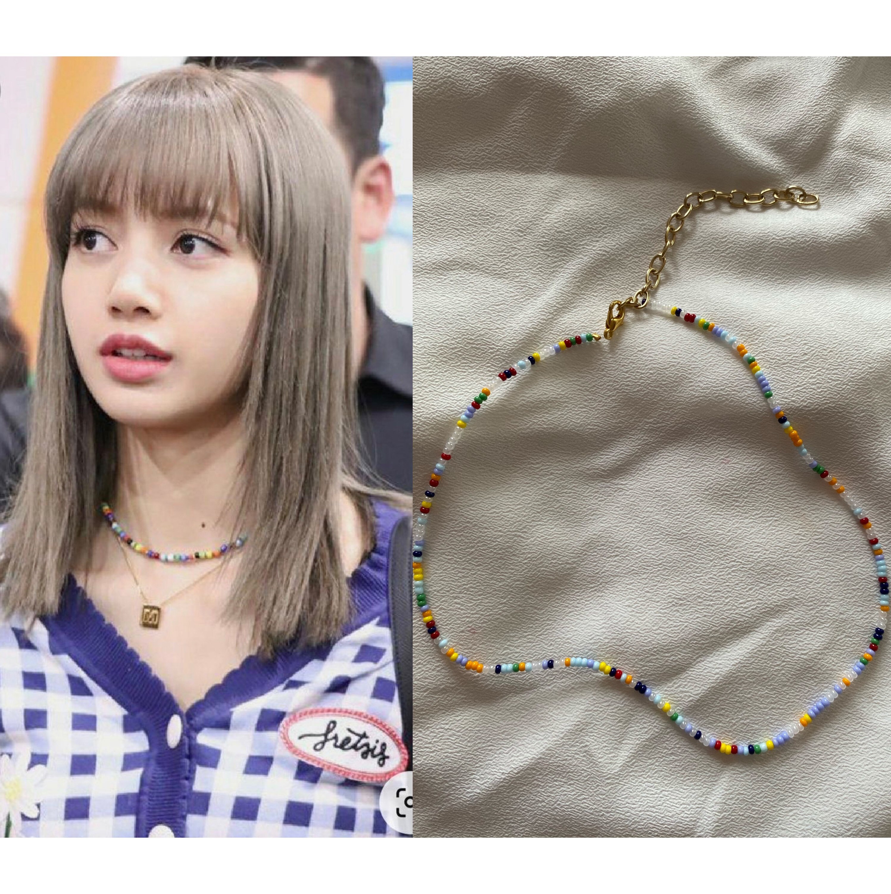 Rainbow beaded necklace choker lisa blackpink kpop inspired Etsy
