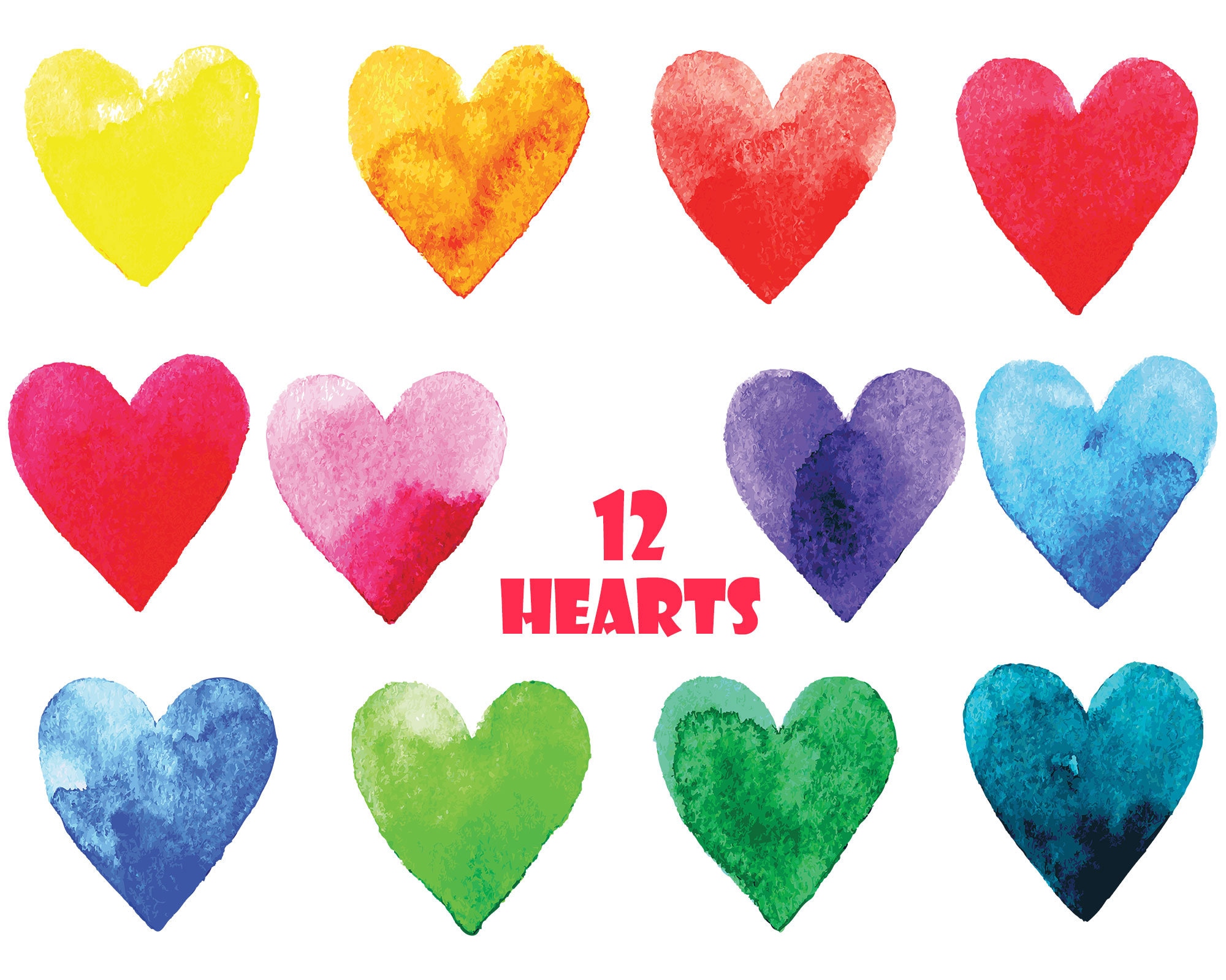 Aquarell Herz ClipArt bunte Herz Herz-Clp-Kunst | Etsy