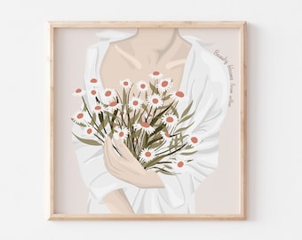 Beauty blooms from within - Positive Affirmation Wall Print/ Mental Health Wellbeing/ Body Positive Art/ Therapy Office Poster/ Self Love