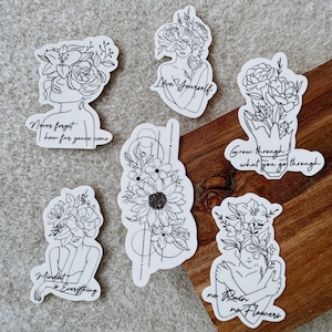 6 adesivos positivos com citação e arte de linha de tatuagem - adesivos de afirmação/adesivos de autocuidado/adesivos de planejador/adesivos para laptop